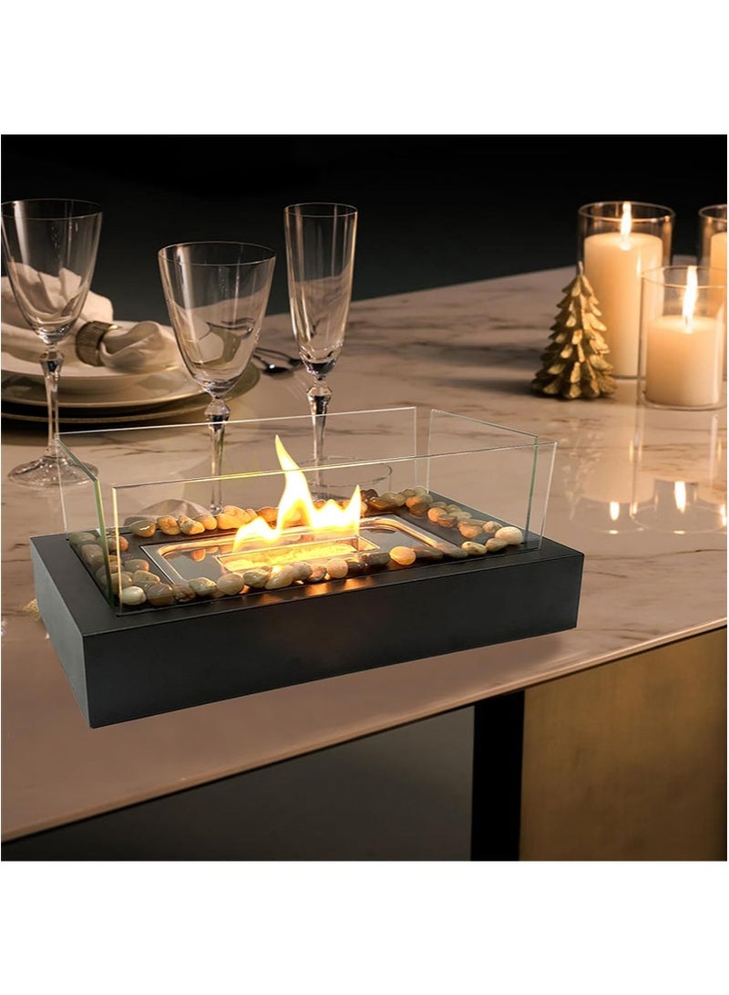 Apustim Tabletop Fire Pit with Pebbles and 4 Panels Compact Indoor/Outdoor Tabletop Fire Pit Ideal for Making Cotton Candy Sandwich Cookies，Parties，Patio Camping Decor，Gift Ideas （Black） - Image 5